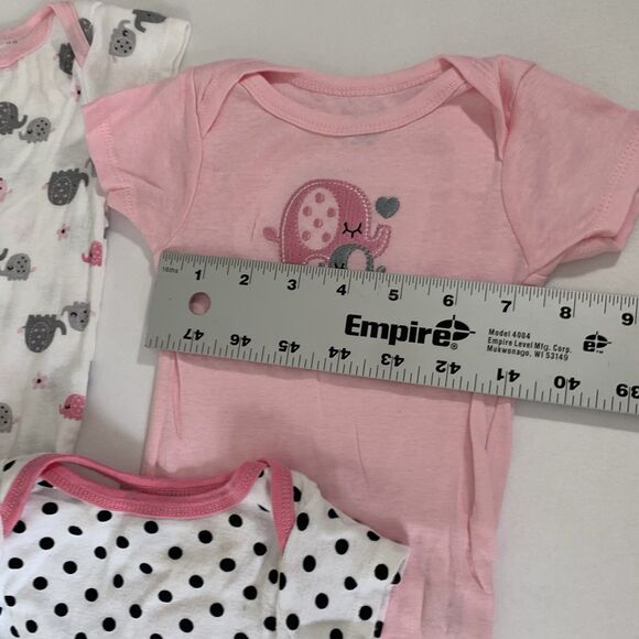 Gerber Bodysuits Bundle Baby Girl 3-6M Short Sleeve White Pink Polka Elephants - Picture 6 of 8